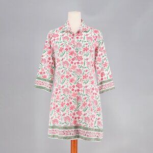 VICTORIA DUNN Cotton Floral Shirt Dress Pink & Green Size S